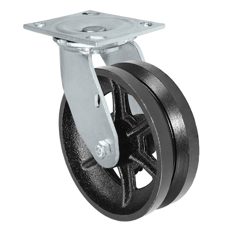 6x2 V-Groove Wheel, Swivel Caster, Plate Size: 4-1/2x6-1/4,